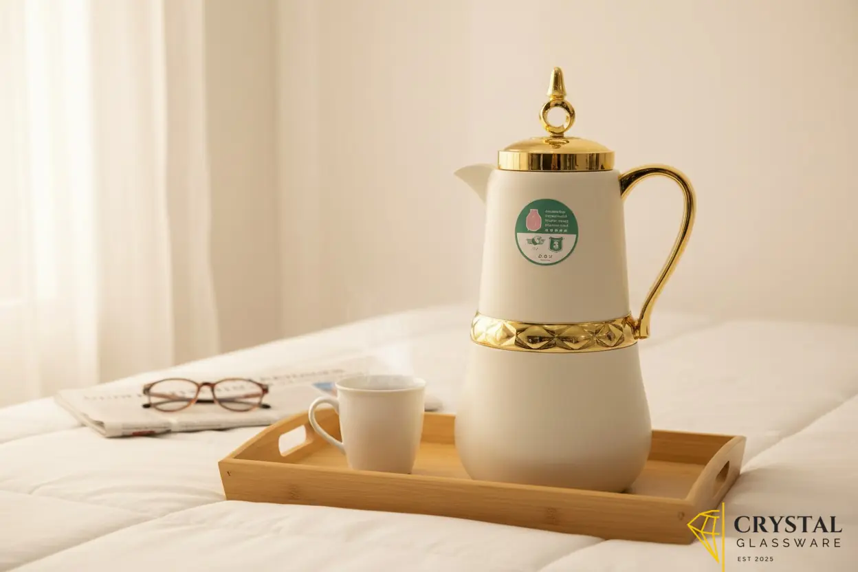 Beige and gold vacuum flask  — Crystal Glassware Pakistan